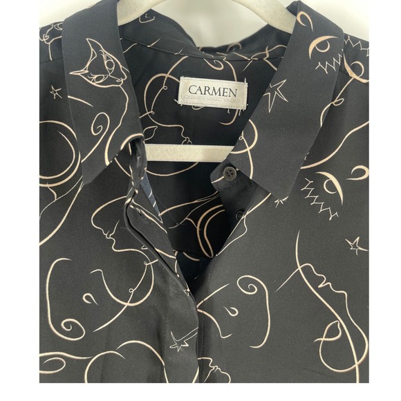 Carmen Marc Valo Black & Gold Art Deco Long Sleeve Button Down Blouse Size Large - Picture 5 of 7